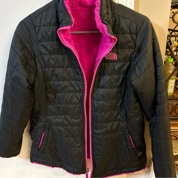 The North Face Mossbud Swirl Fleece Puff Jacket Reversible Girl’s XLarge 18 - Picture 4 of 10